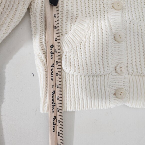 Old Navy Sweater Womens Medium Ivory Button Front Cardigan Knit Pockets Collar - Picture 5 of 9